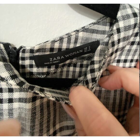 Zara Cute Gingham Plaid Shift Dress Short Sleeve Small Black and White Small - Picture 6 of 10